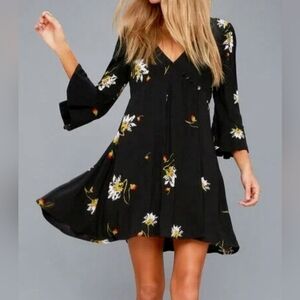 Free People Time On My Side Black Floral Mini Dress Size XS